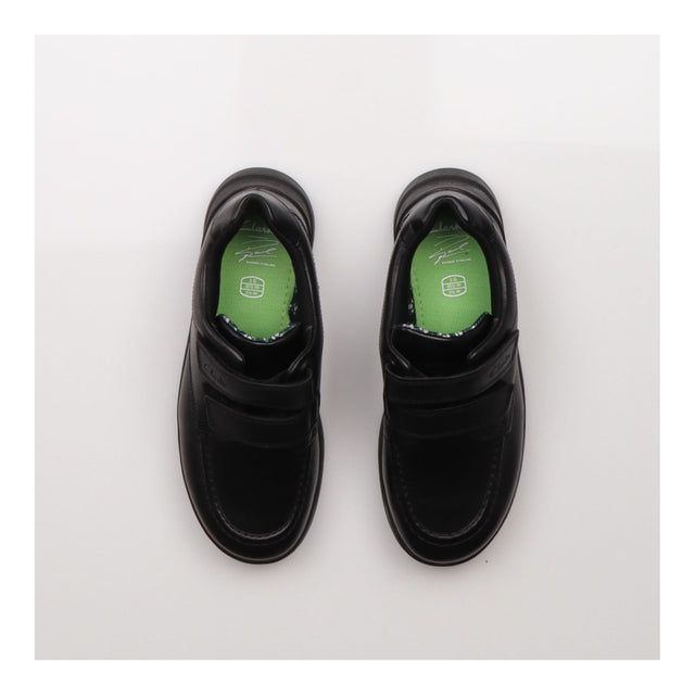 Black school shoes leather 2 velcro strap