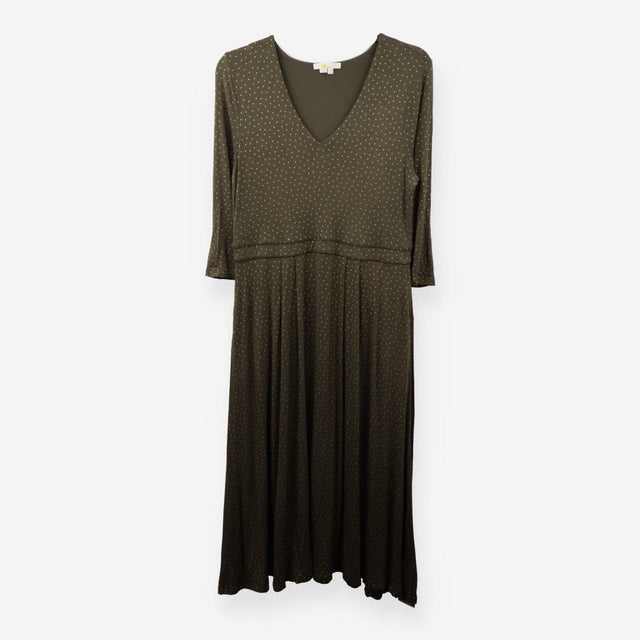 Green Gold Spot Jersey Midi Dress V Neck 3/4 Sleev