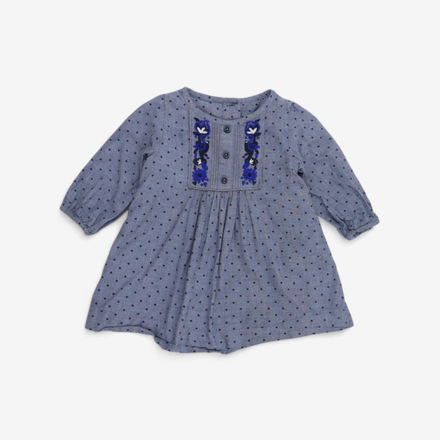 Blue Spotty Embroidered Dress