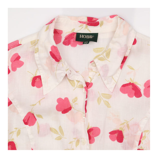 Linen Shirt Ivory Pink Floral Print Long Sleeve