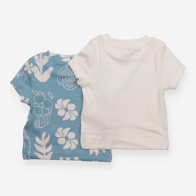 Tee pk 2 ribbed SS white blue white plants