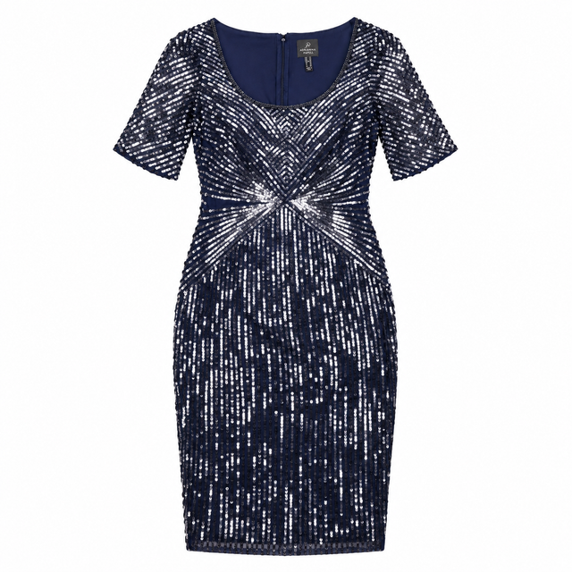 Sequin Embellished Short Sleeve Evening Midi Dress