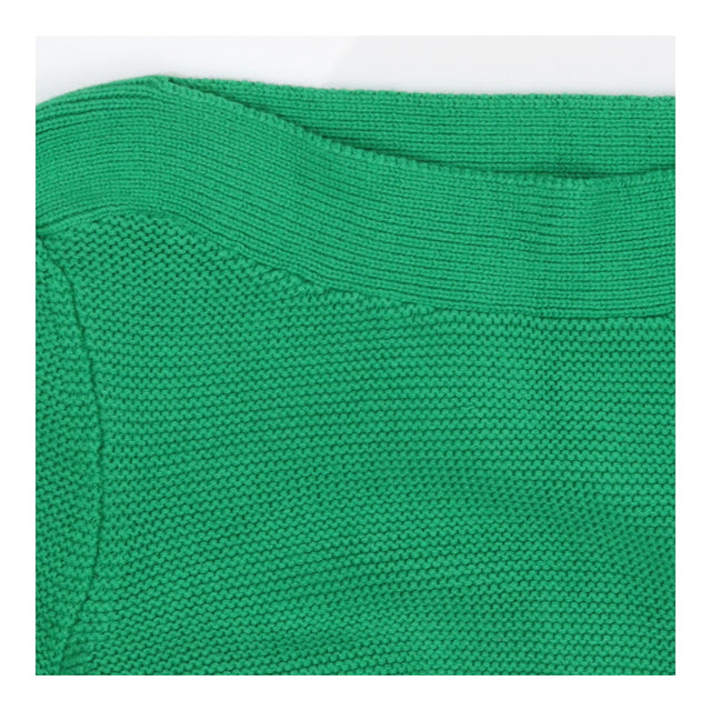 Green Cotton Blend Boat Neck Knitted Sweater