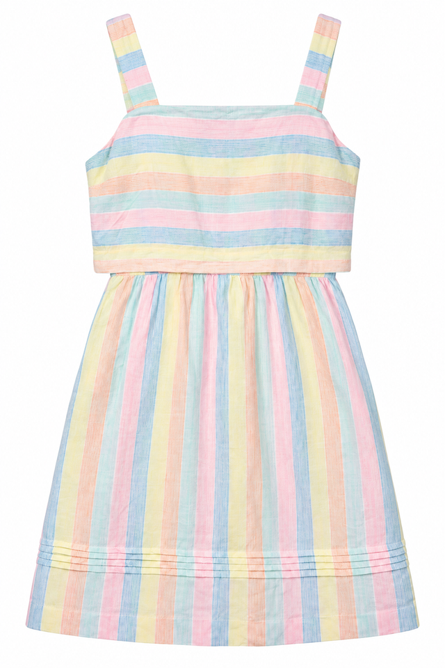 Sundress Linen Pastel Stripe Sleeveless Mini