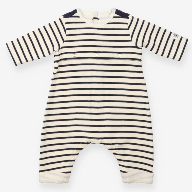 Romper Navy and Cream Stripe with Gold Poppers