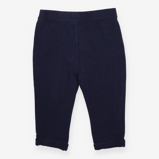 Navy Ribbed Trousers with Faux Pockets