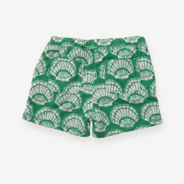 Green towelling shorts shell print