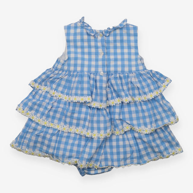Bodysuit Sleeveless Tiered Dress Blue Gingham with