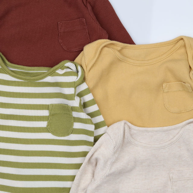 Bodysuits 4pk ribbed LS green stripe autumn colour