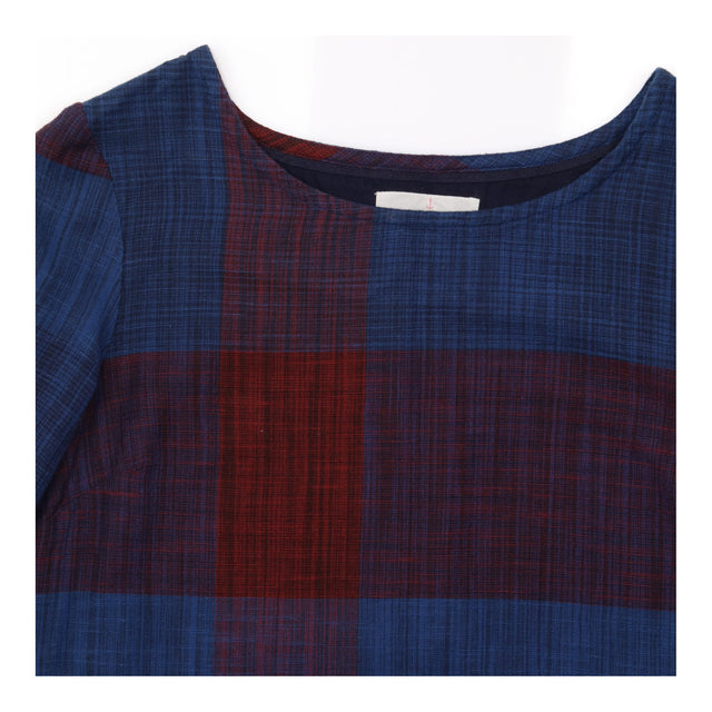 Dress Blue Burgundy Check Cotton Long Sleeve Shift