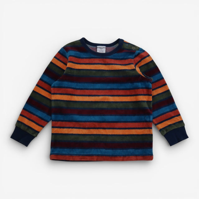 T-Shirt Velour Orange Green and Blue Stripes