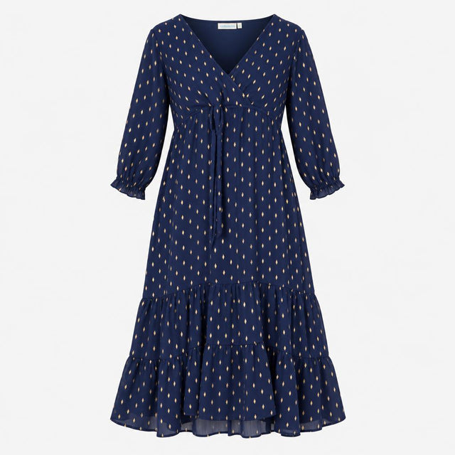 Maternity&Nursing Dress Navy with Golden Spots