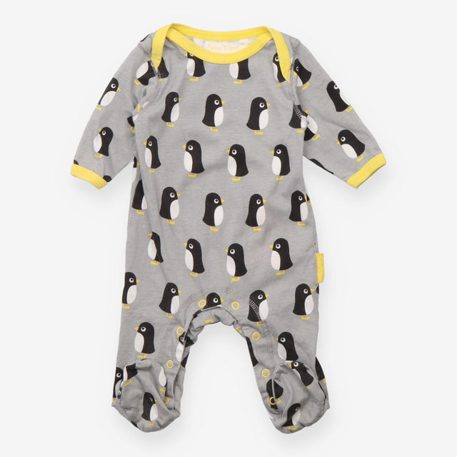 Baby Sleepsuit Footed Penguin Print Grey
