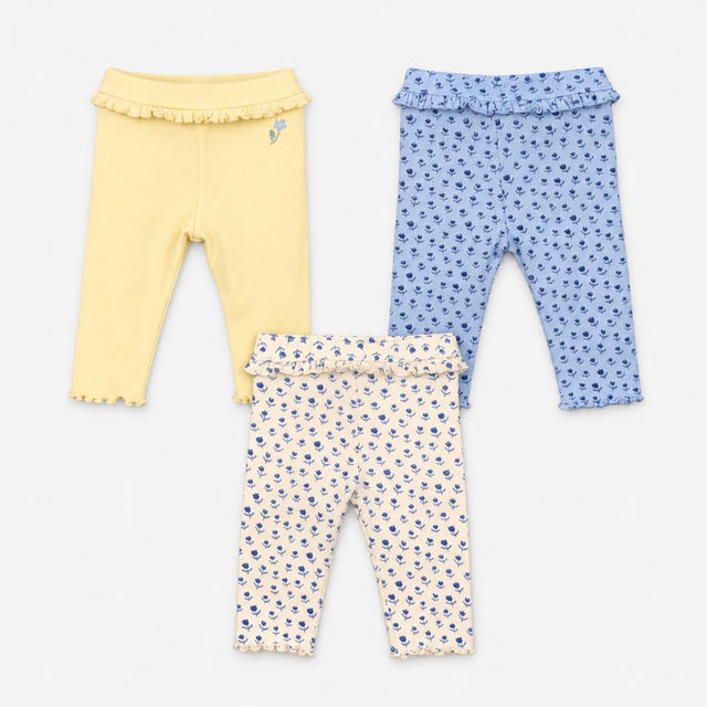 Ruffle Legging Yellow, Blue and Cream Floral 3-Pac