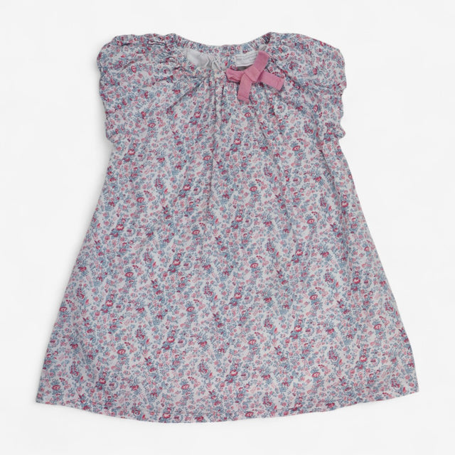 Dress White with Pink Flowers and Pink Bow detail