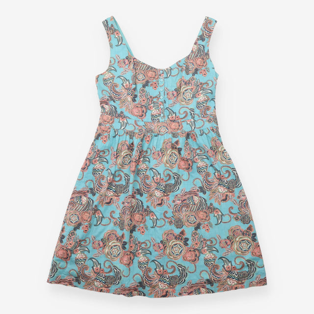 Pinafore Dress Paisley Print Cotton Turquoise