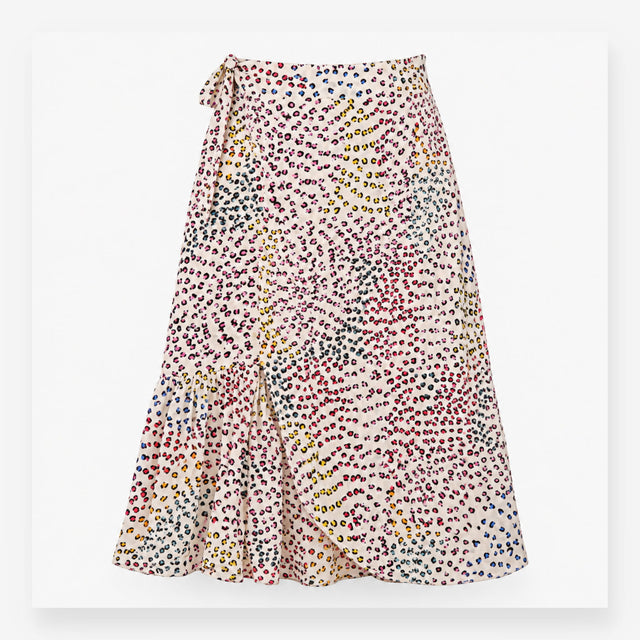 Leopard Spot Wrap Midi Skirt Multicoloured Print