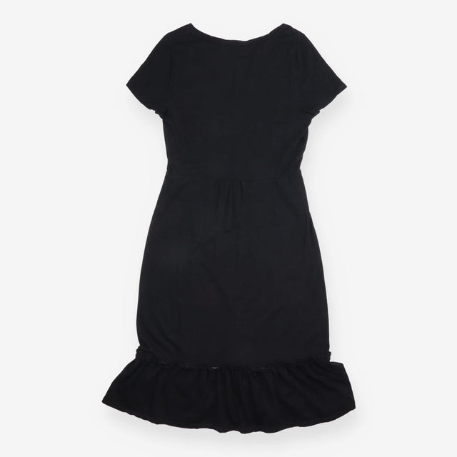 Midi Dress Black V Neck Short Sleeve Ruffle Hem