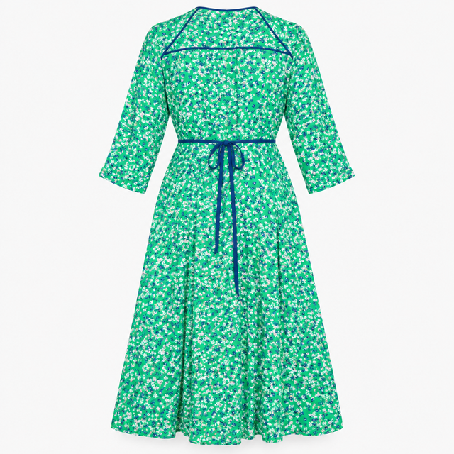 Wrap Midi Dress Floral Print V Neck Long Sleeve