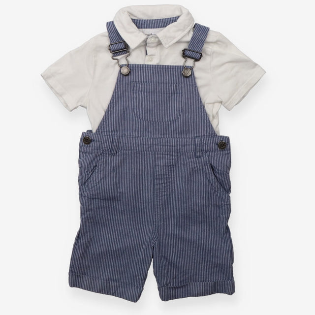 Dungarees Blue Stripe with White Collared T-Shirt