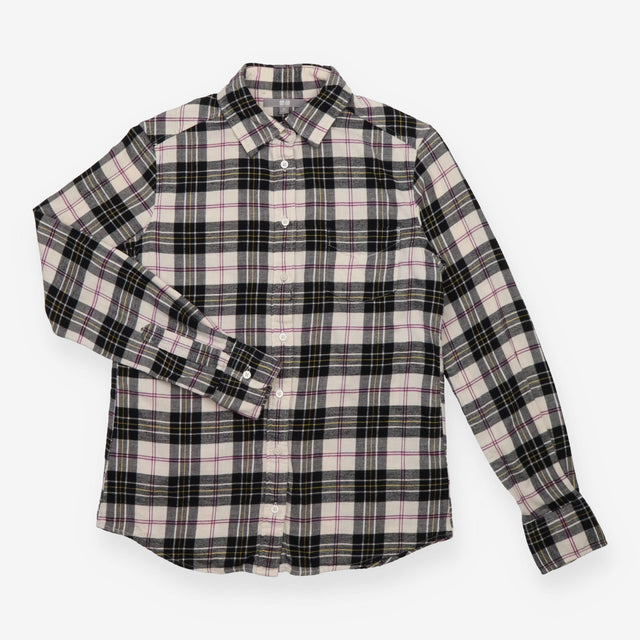 Checked Flannel Shirt Cream Pintuck Long Sleeve