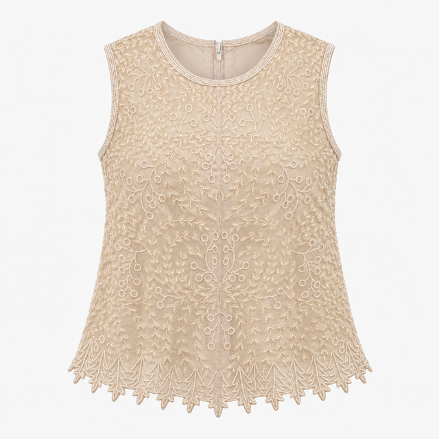 Ivory Floral Beaded Sleeveless Occasion Top