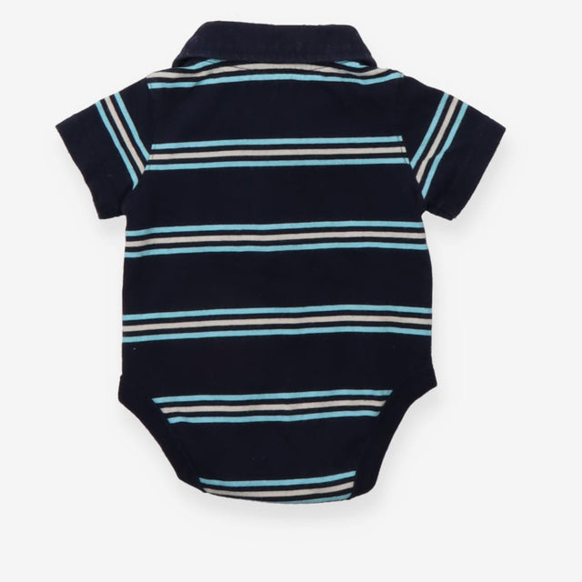 Collared Bodysuit Navy with Strips and Pocket