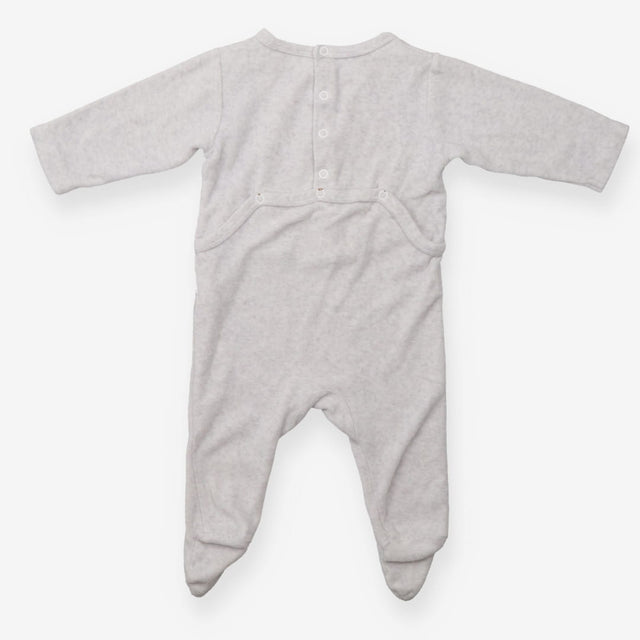sleepsuit grey velor bird perched on elephant