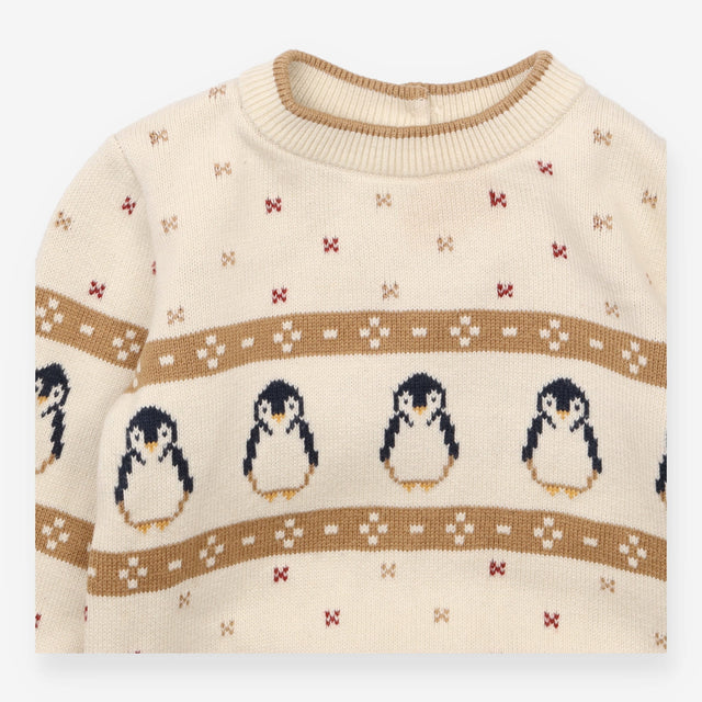 Sweater Knit Cream Penguin Appliques