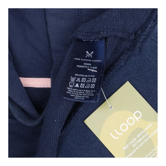 Hoodie Navy Blue Striped Trim Pocket Drawstring Lo