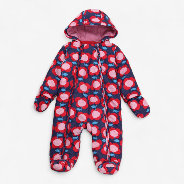 Pink and red Floral Fleece Pramsuit with Mittens