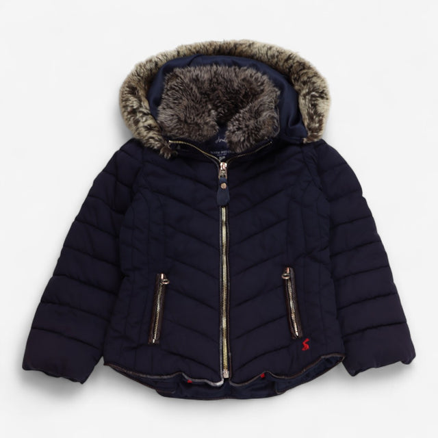 Navy Coat with Fur Hood & Collar