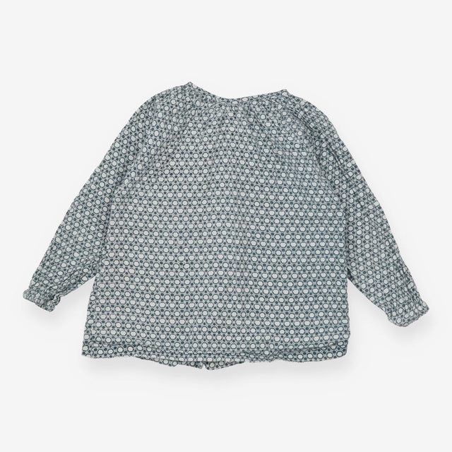 Blouse LS blue pattern buttons