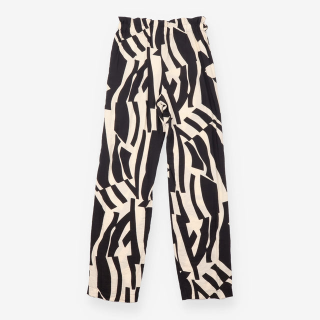 Trousers Black Cream Abstract Print High Waist Pa