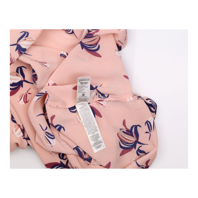 Top Peach Floral Print Short Sleeves Navy Contrast