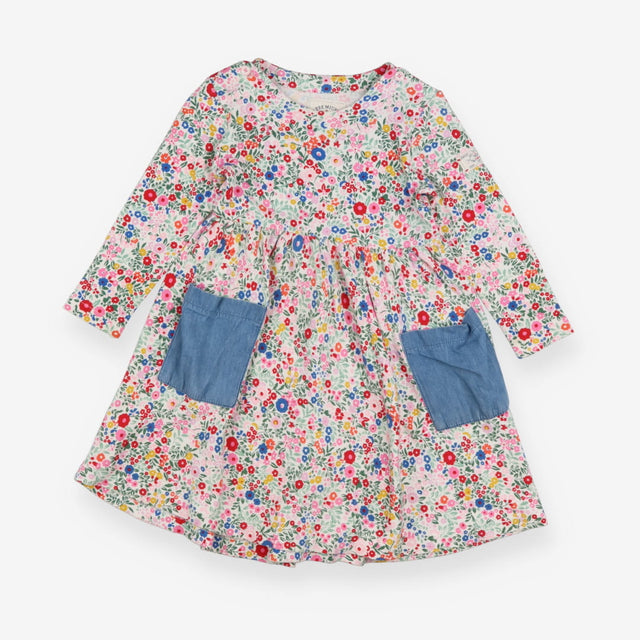 Jersey Dress Floral with Denim Pockets