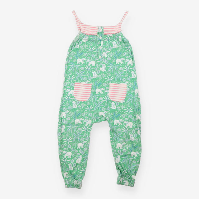 Dungarees Green With Elephant Pink Straps
