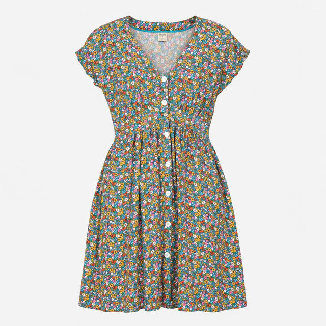 Multicolour Floral Dress Button Front V Neck