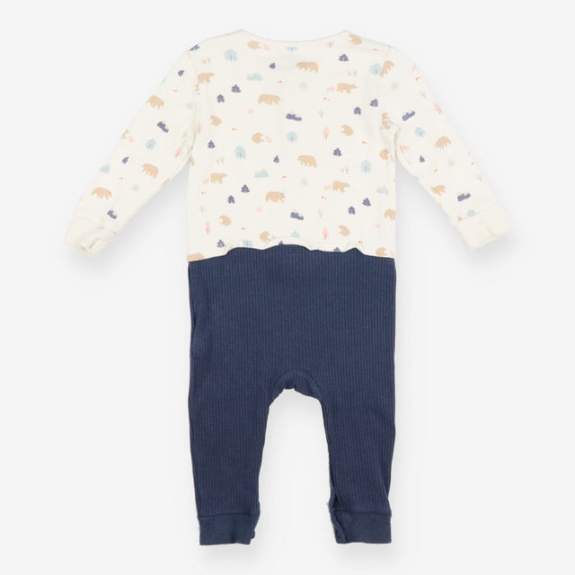 Romper Cream Bear and Ribbed Navy Bottoms
