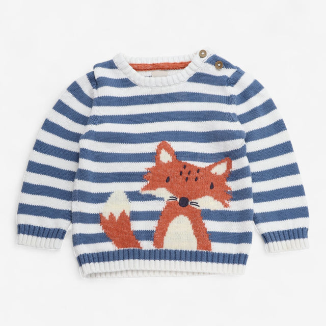 Sweater Knit Blue & White Stripe with Fox