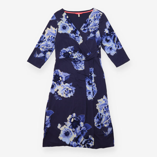 Midi Dress Navy Blue Floral Wrap Front