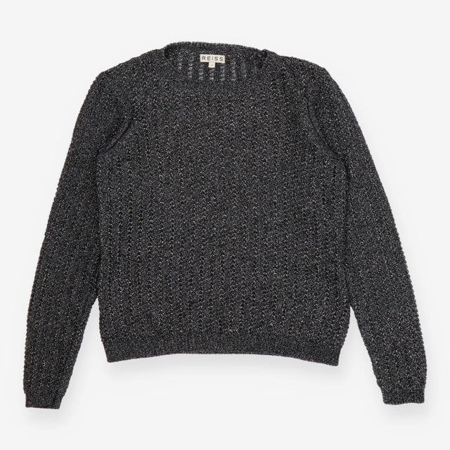 Knit Sweater Charcoal Grey and Silver open weave
