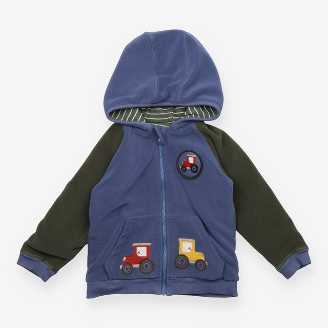 Reversible Hoodie Fleece Green Stripe and Blue Tra