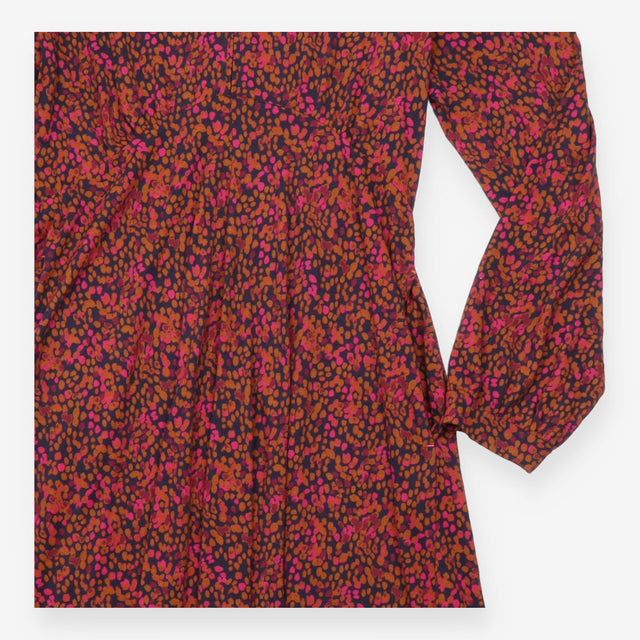 Midi Dress Pink Abstract Print V-Neck Long Sleeve