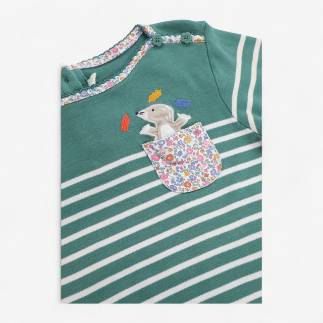 Long sleeved Green stripe mole pocket
