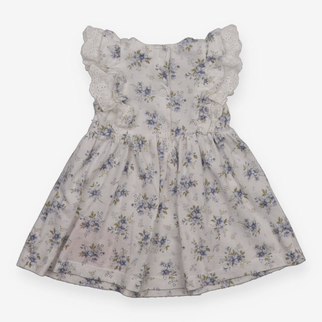 White Dress Blue Flowers with Lace Detail