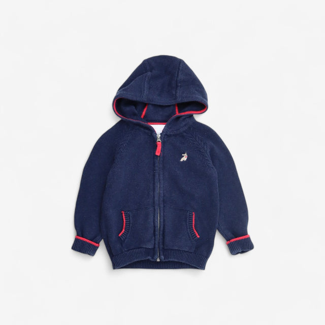 Navy Knit Hooded Cardigan with Corgi