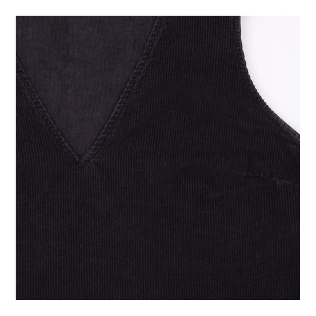 Cotton Corduroy V Neck Pinafore Mini Dress Black