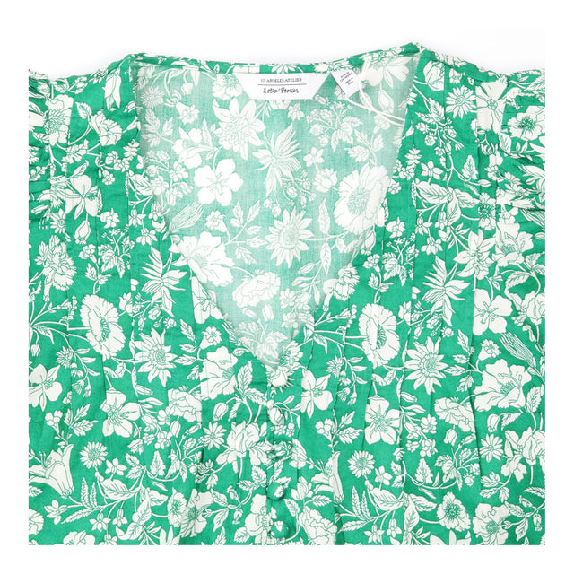 Mini Dress Green White Floral Puff Sleeve Organic
