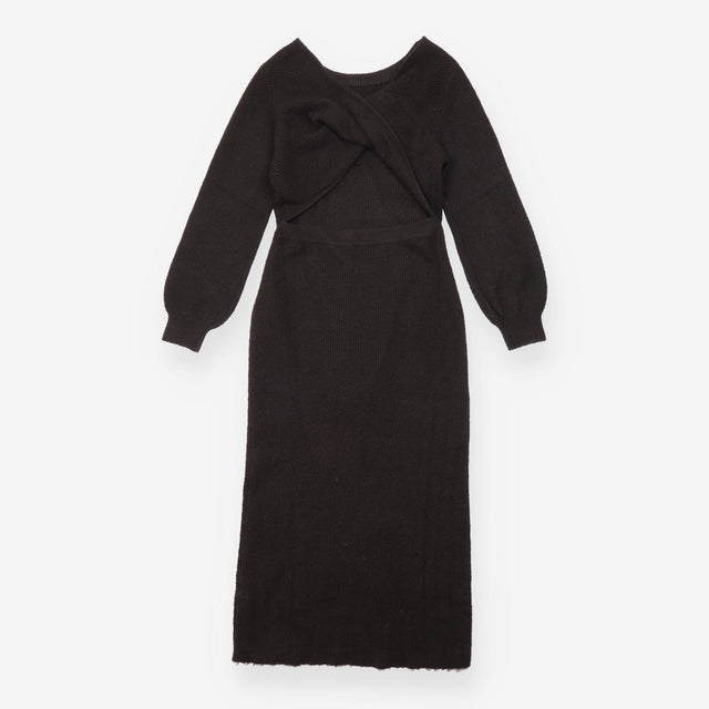 Maxi Dress Black Cosy Knit Twist Back